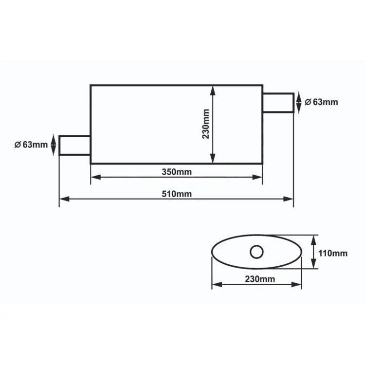 Eksospotte Midtre 63,5mm Slide Rs 304ss 350mm