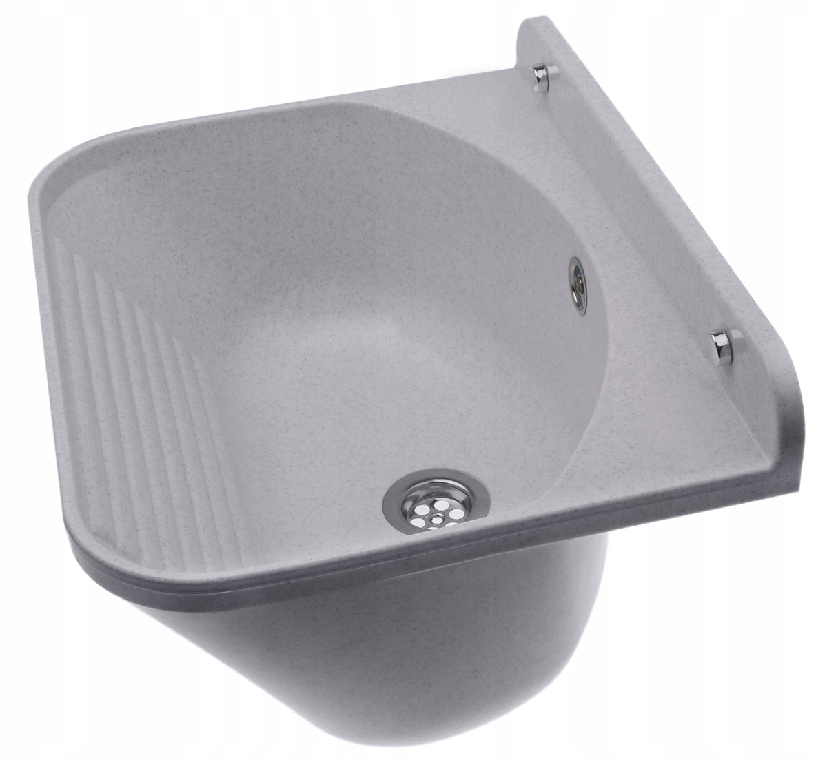 Eldo Hvit Eco utslagsvask lys grå 46x36 cm med uttrekkbar kran montert med kran og dispenser