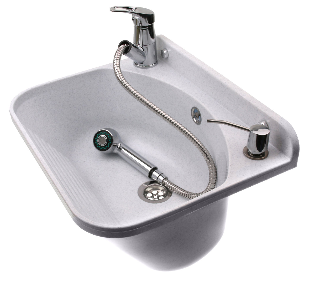 Eldo Hvit Eco utslagsvask lys grå 46x36 cm med uttrekkbar kran i skråvinkel