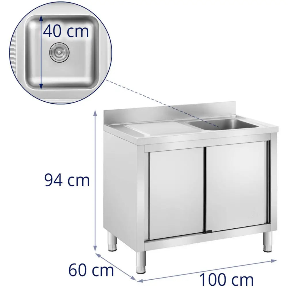 Enkelkomponents Gastronomivask Med Skap 100 x 60 x 94 Cm - 9