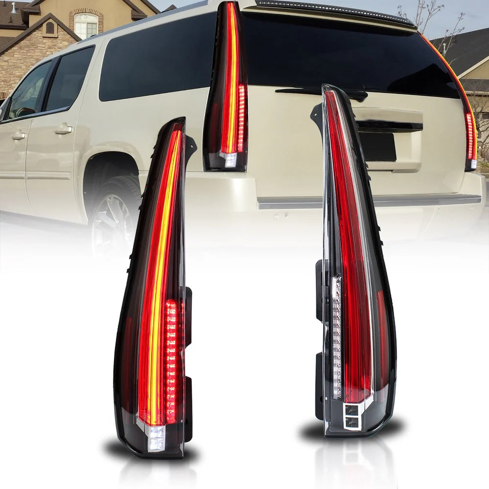 Baklykter Cadillac Escalade 07-14 i rød utførelse, vertikale LED-linjer.