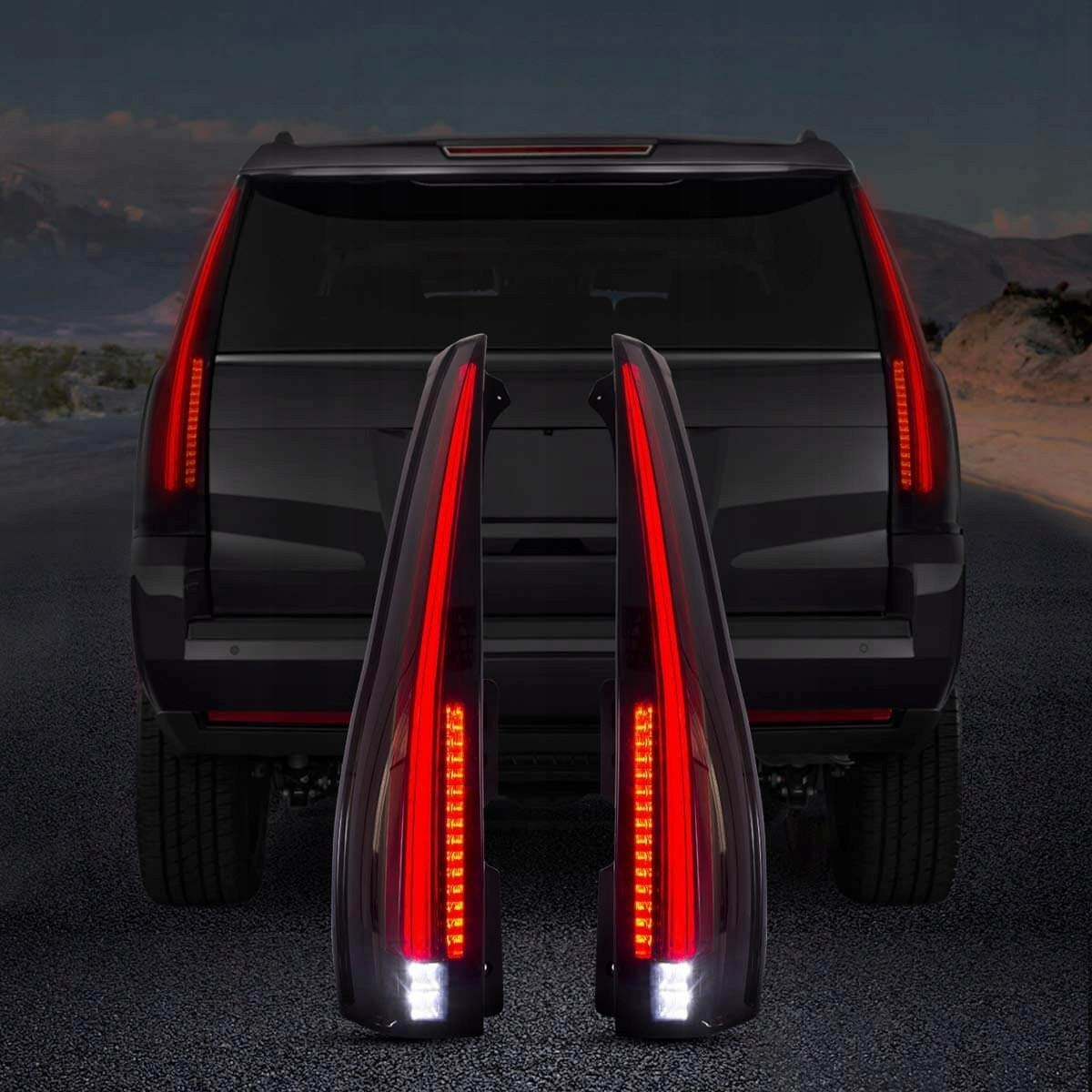Escalade III om natten med tente vertikale LED-baklykter i smoke.