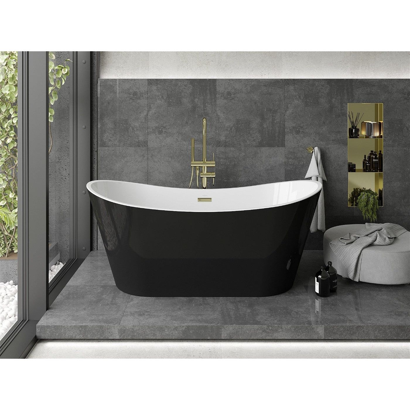 Mexen Montana frittstående badekar 170 x 80 cm, hvit/svart, gull overløp - 52011708075-G