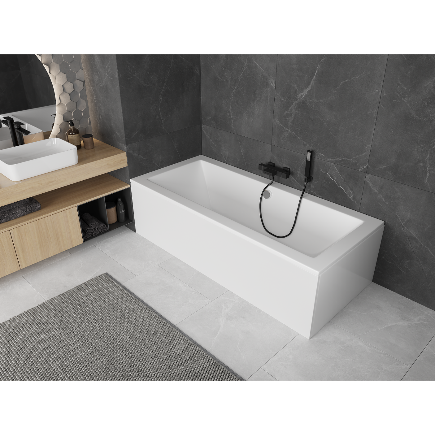 Mexen Uni kabinett for rektangulært badekar 140x70 cm, hvit - 55099