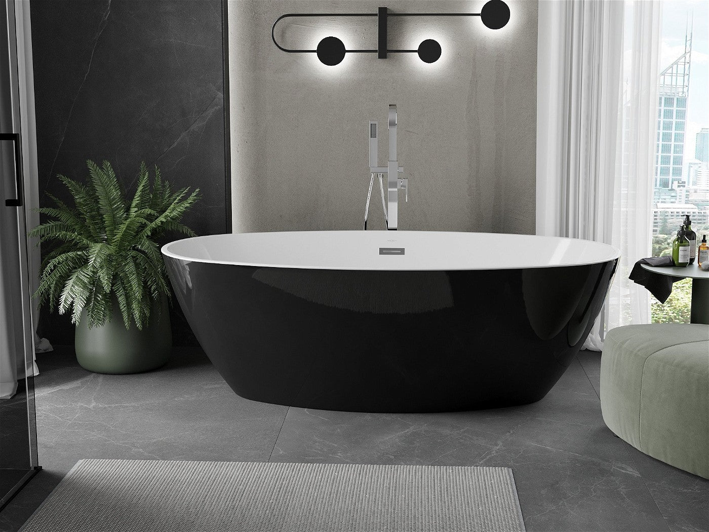 Mexen Eris frittstående badekar 180 x 95 cm, hvit/svart, overløp krom -