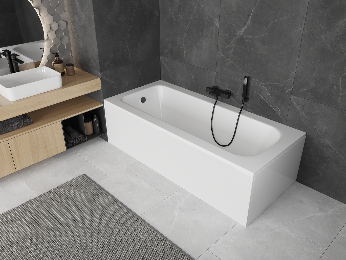 Mexen Vega rektangulært badekar 130 x 70 cm med kabinett, hvitt - 55011307000X