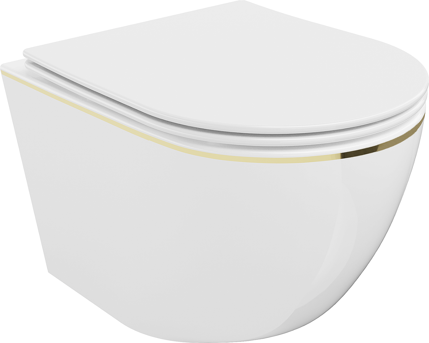 Mexen Lena toalettskål Rimless med soft-close slim sete, duroplast, hvit/gull linje -