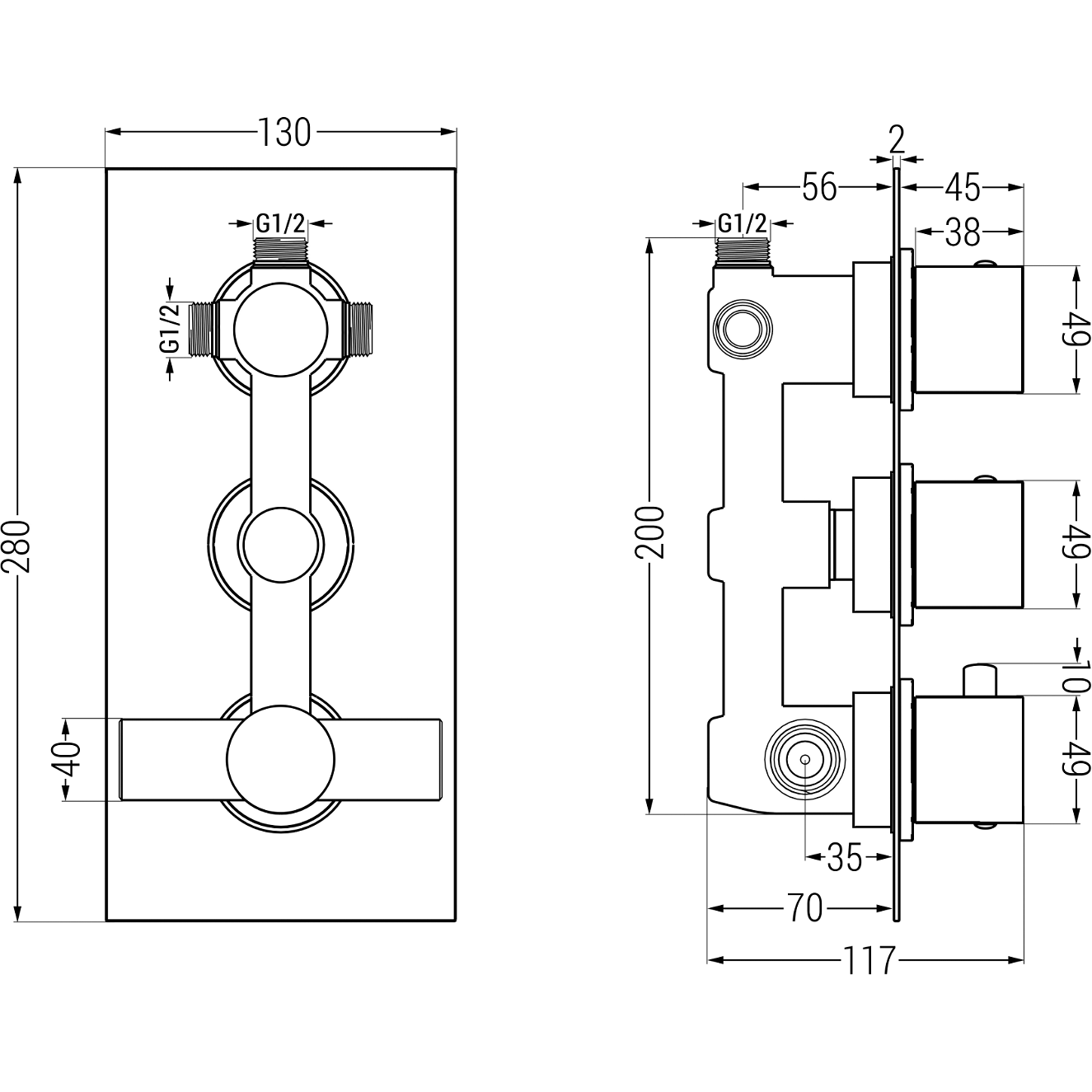 Mexen Cube DR02 innbyggingssett for badekar og dusj med 25 cm dusjhode, grafitt - 77503DR0225-