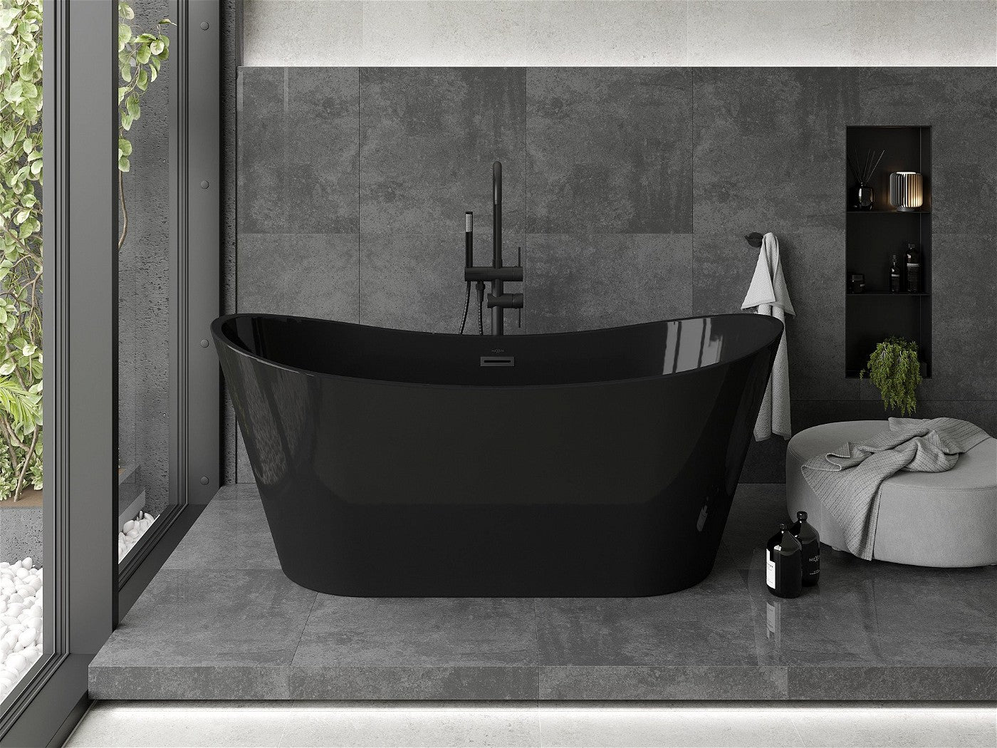 Mexen Montana frittstående badekar 170 x 80 cm, svart, med svart overløp - 52011708070-B