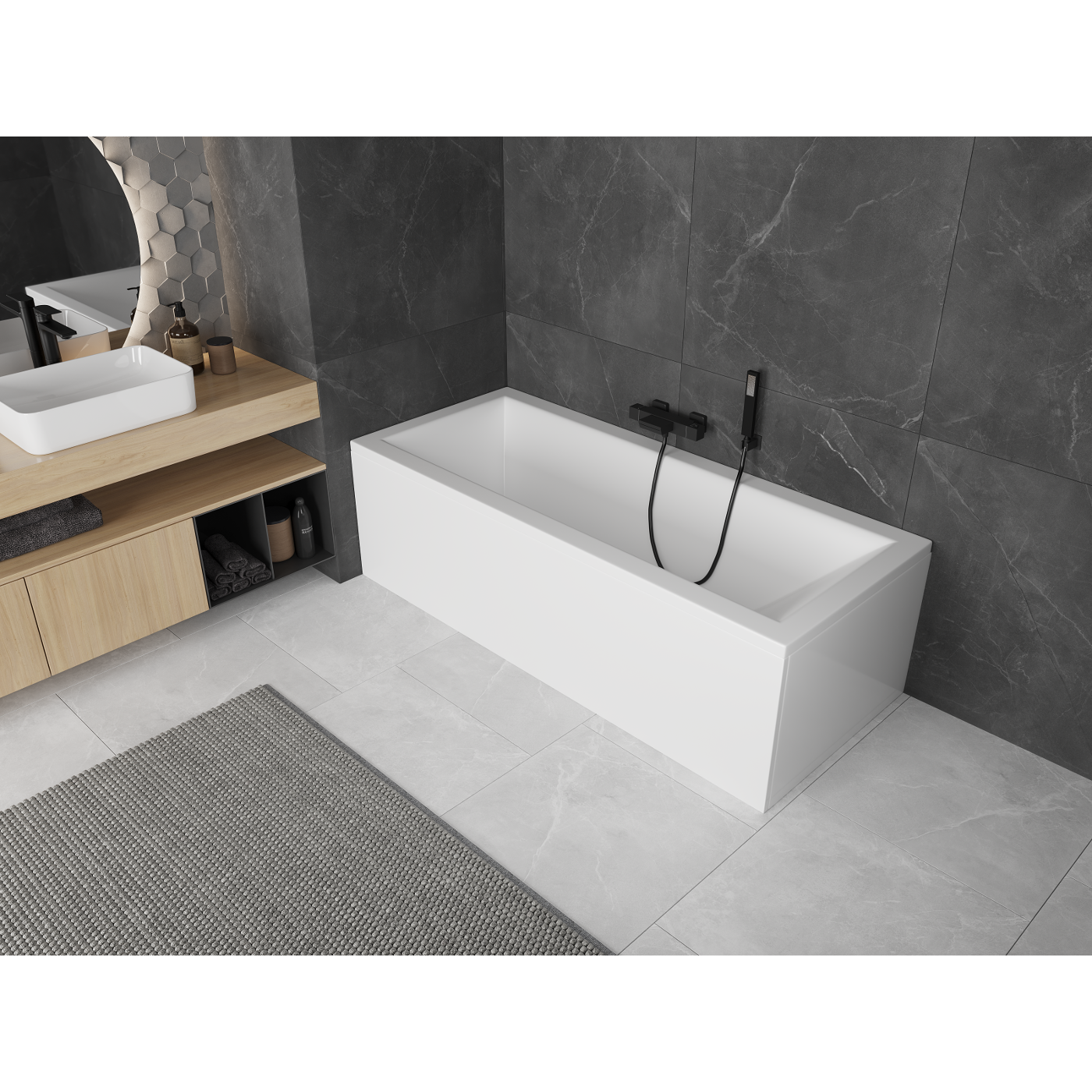 Mexen Uni kabinett for rektangulært badekar 180x80 cm, hvit - 55099