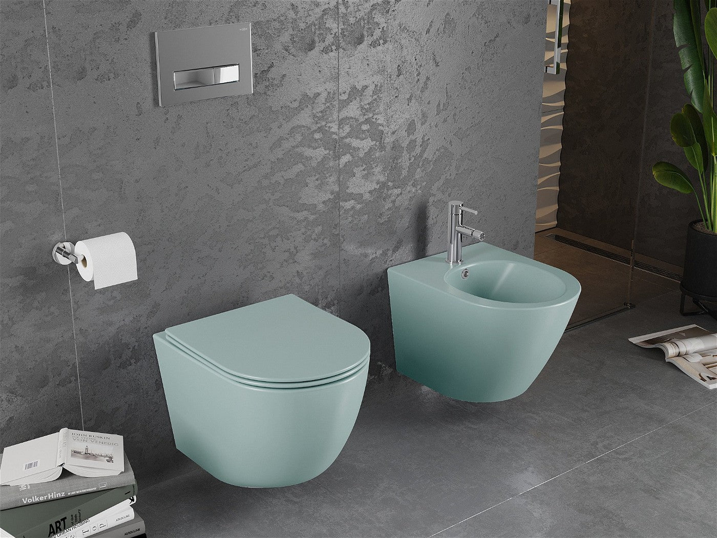 Mexen Lena toalettskål Rimless med soft-close sete i slim design, duroplast, lys grønn matt