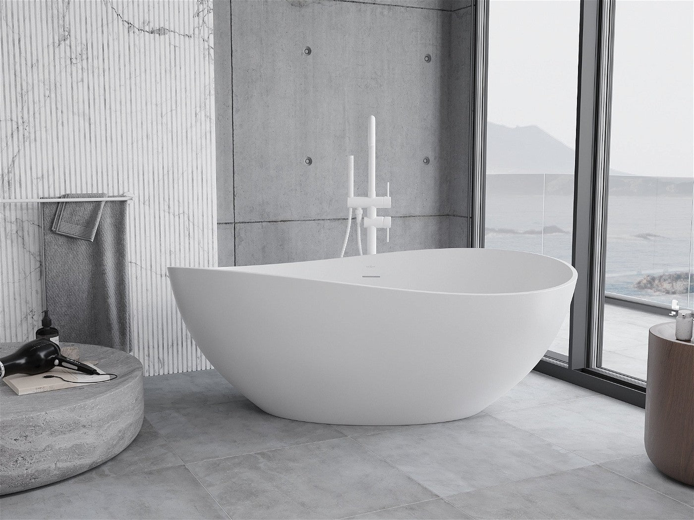 Mexen Parma frittstående badekar av konglomerat 160 x 95 cm, matt hvit -