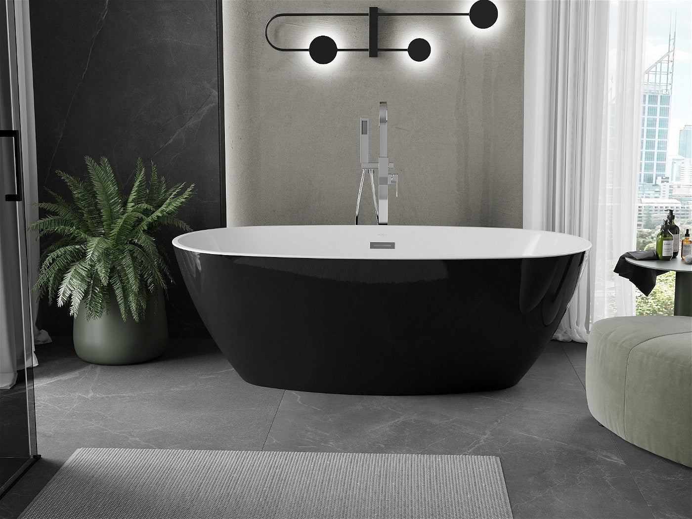 Mexen Eris frittstående badekar 170 x 85 cm, hvit/svart