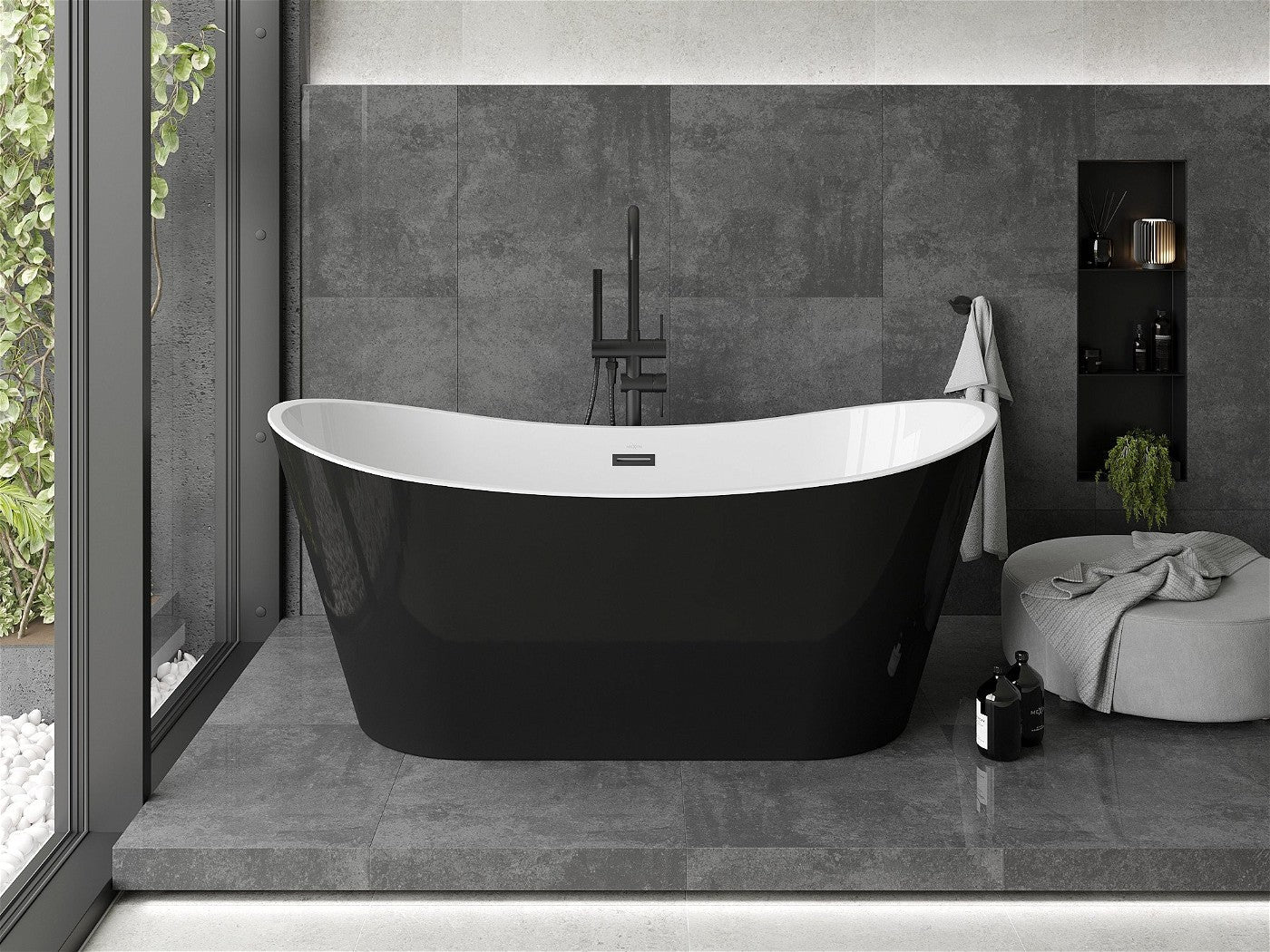 Mexen Montana frittstående badekar 170 x 80 cm, hvit/svart, overløp svart - 52011708075-B