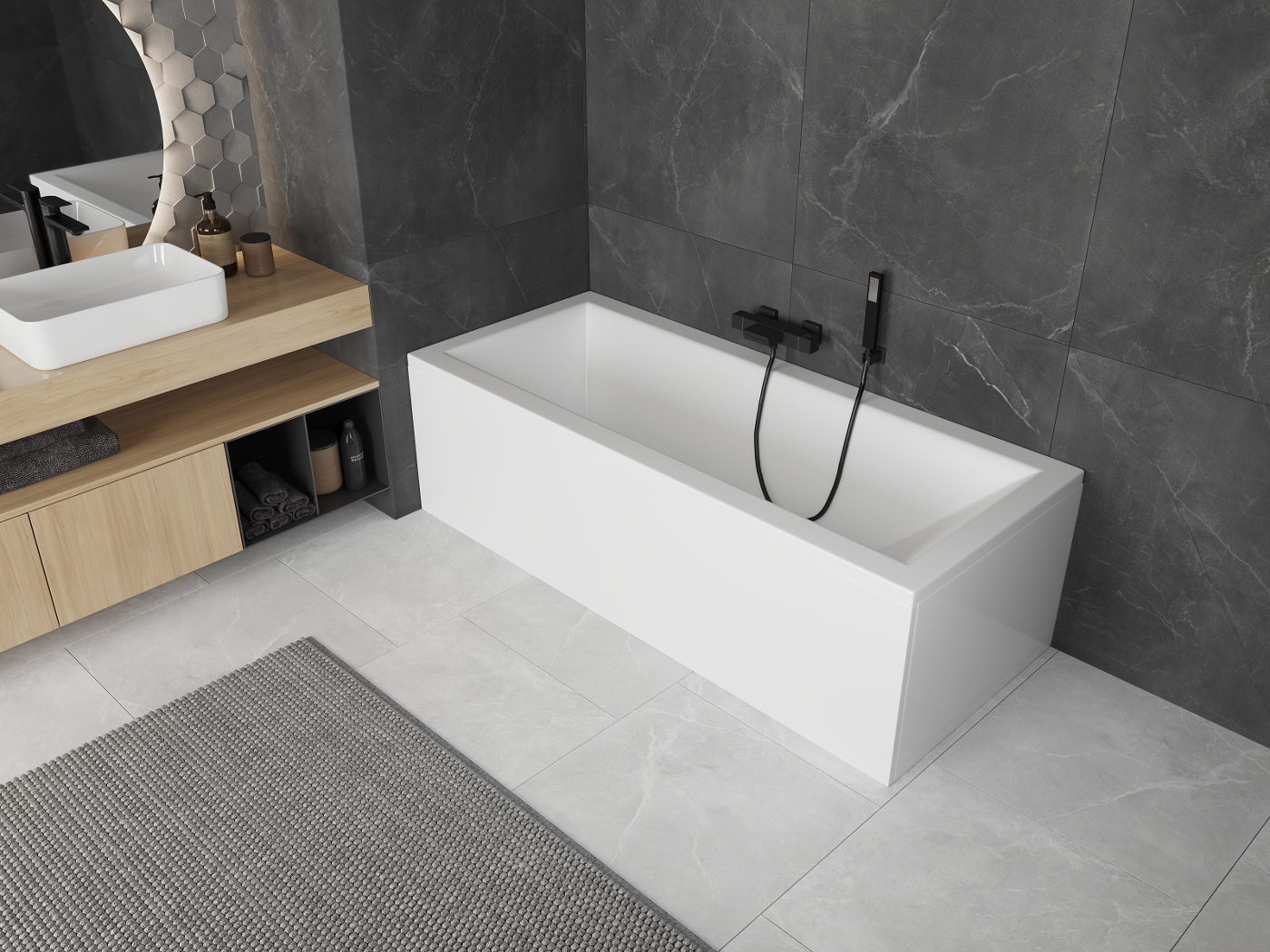 Mexen Uni kabinett for rektangulært badekar 170x75 cm, hvit - 55099-
