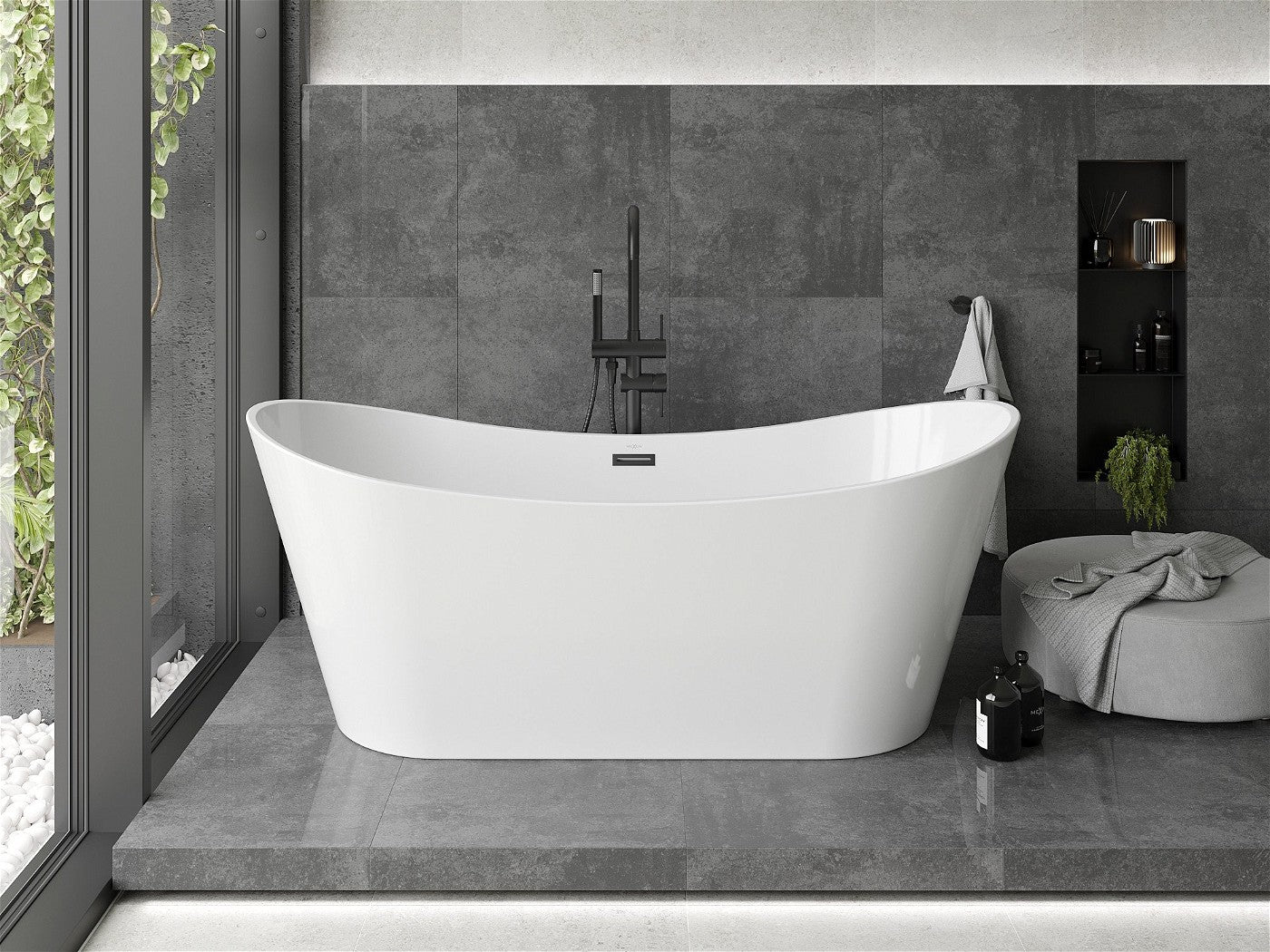 Mexen Montana frittstående badekar 180 x 80 cm, hvitt, svart overløp - 52011808000-B