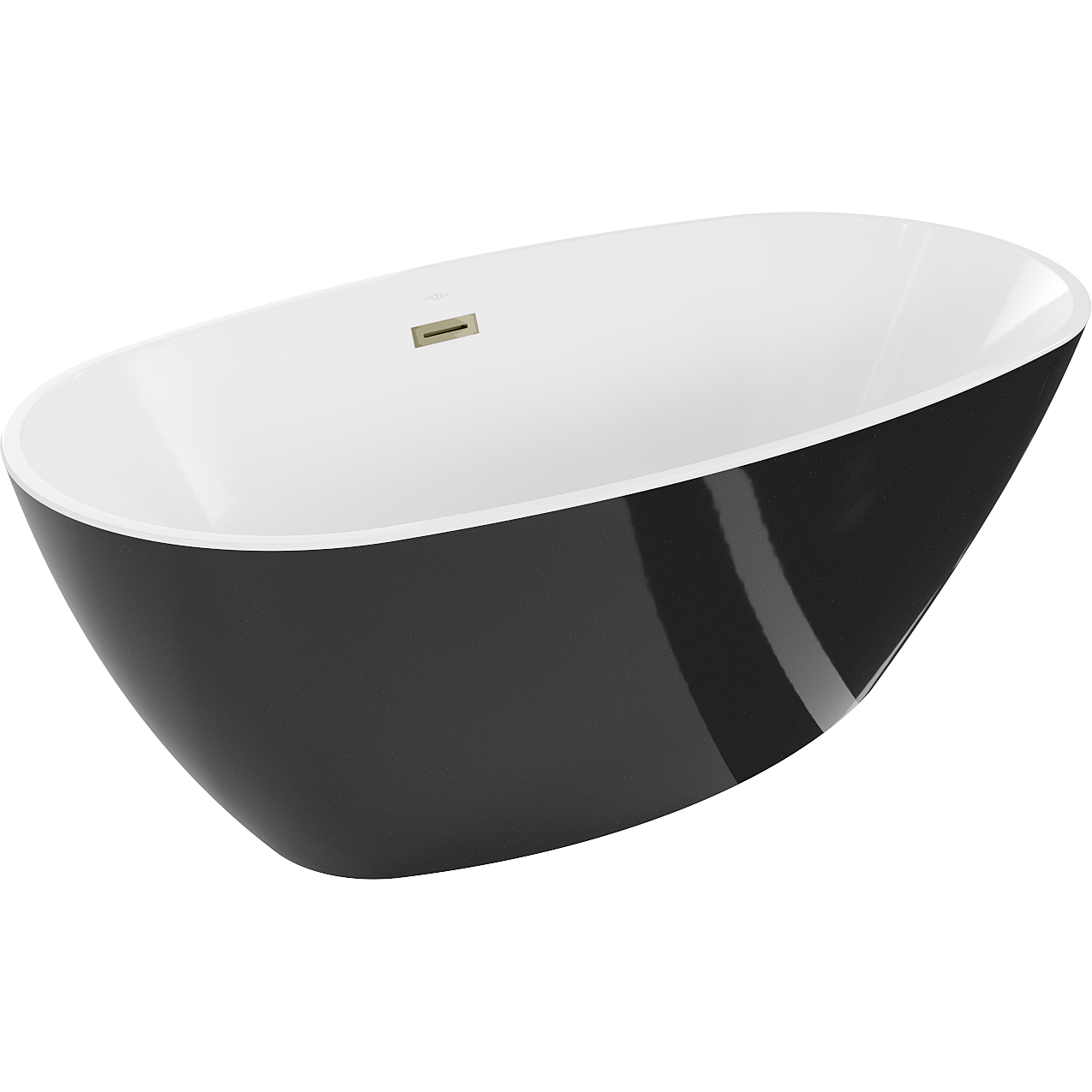 Mexen Eris frittstående badekar 155 x 80 cm, hvit/svart, gull overløp - 53441558075-G