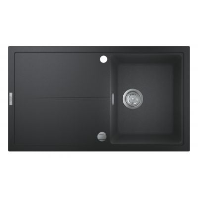 Grohe K400 svart kjøkkenvask i granitt med hull for batteri sett fra siden