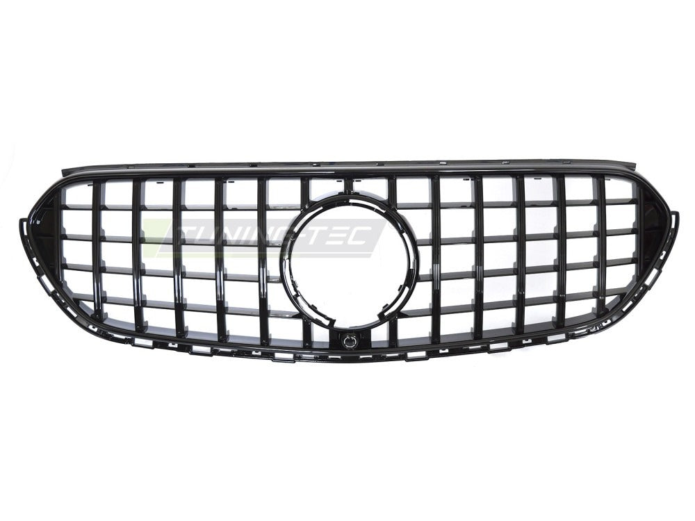 Detaljbilde av Grill Mercedes GLC X254 22- blank sort med sport-mønster og emblemfeste.