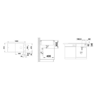 Måltegning Blanco Axia III XL 6 S – mål 1000x510 mm