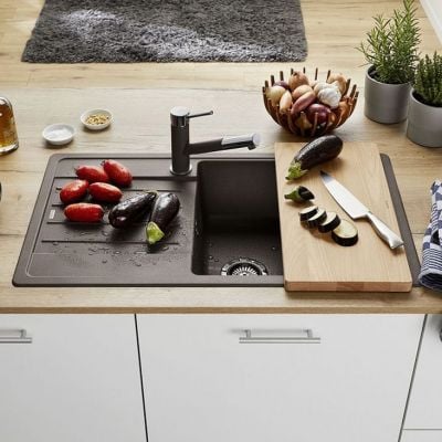 Blanco Legra XL 6 S kjøkkenvask i granitt svart sett ovenfra med kum og avrenningsfelt