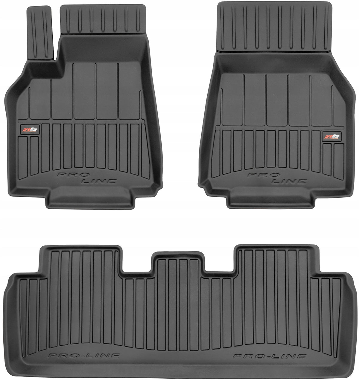 Frogum 3D Premium gulvmatter i TPE til Tesla Model Y 2020-2025 – svart, 60 mm kant, sett med 3 stk