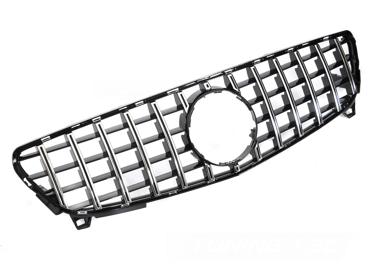 Grill til Mercedes A-Klasse W176 15-18 i sort/krom sett rett forfra på hvit bakgrunn.