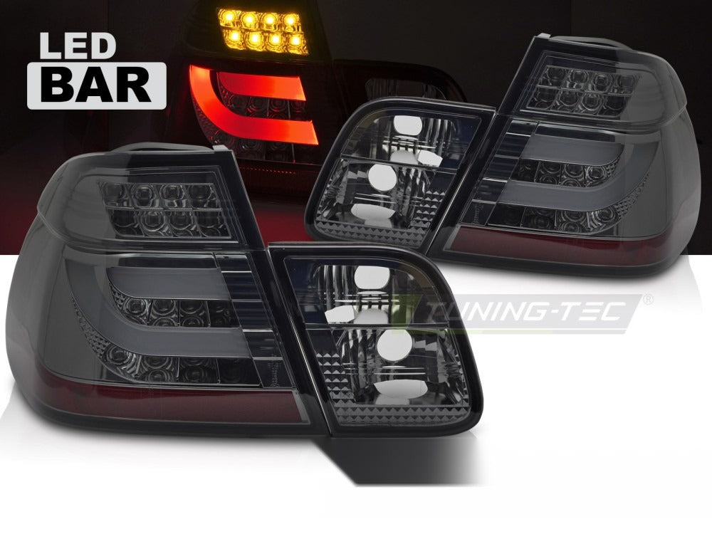 Detaljbilde av baklykter BMW E46 Sedan 01-05 med LED-detaljer.