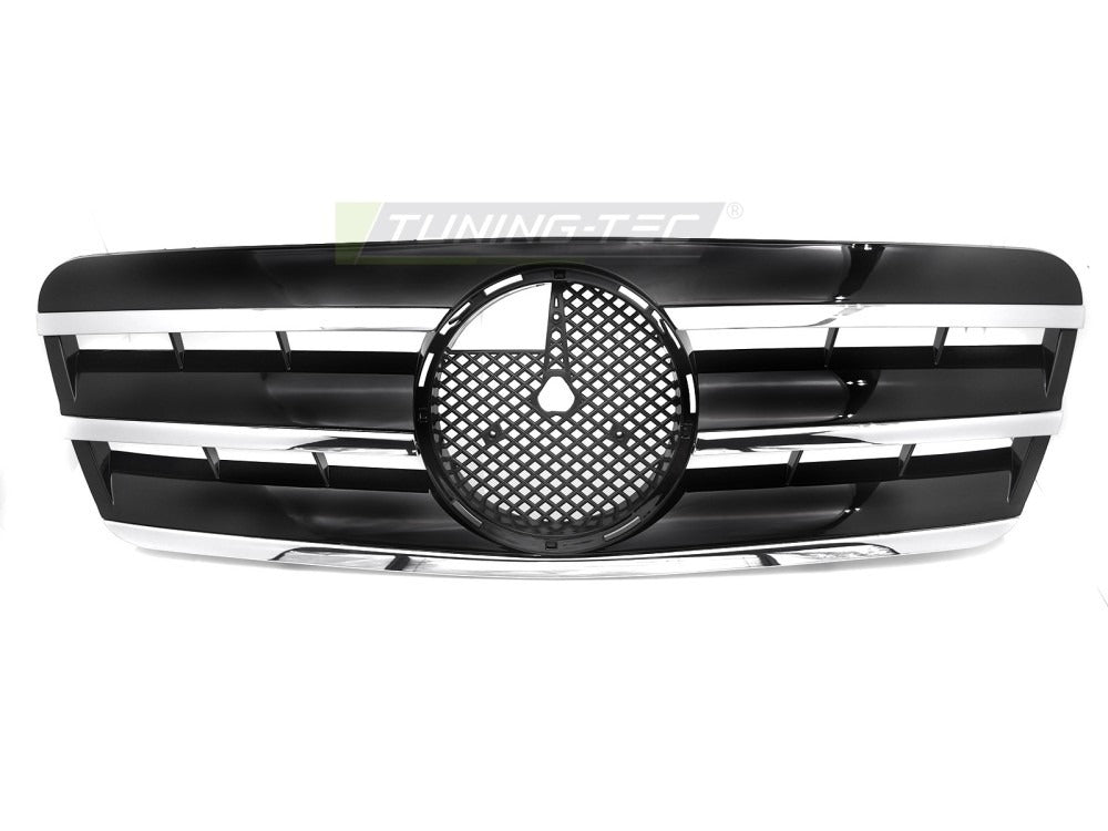 Detaljbilde av Grill Mercedes CLK W208 96-02 sort/krom med lamellstruktur og emblemfeste.