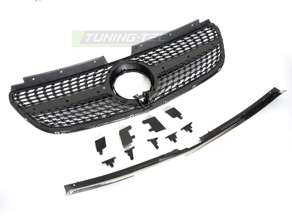 Grill Mercedes Vito W447 14-19 sort/krom med festedetaljer.