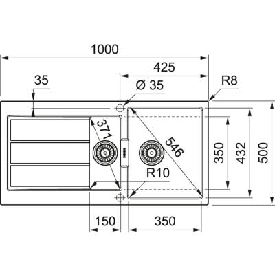 Måltegning Franke Sirius 2.0 S2D 651-100 – mål 1000x500 mm