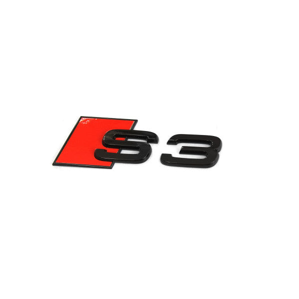 Svart blankt emblem/logo til Audi S3 som monteres på bakluken, original Audi-del i ABS-materiale