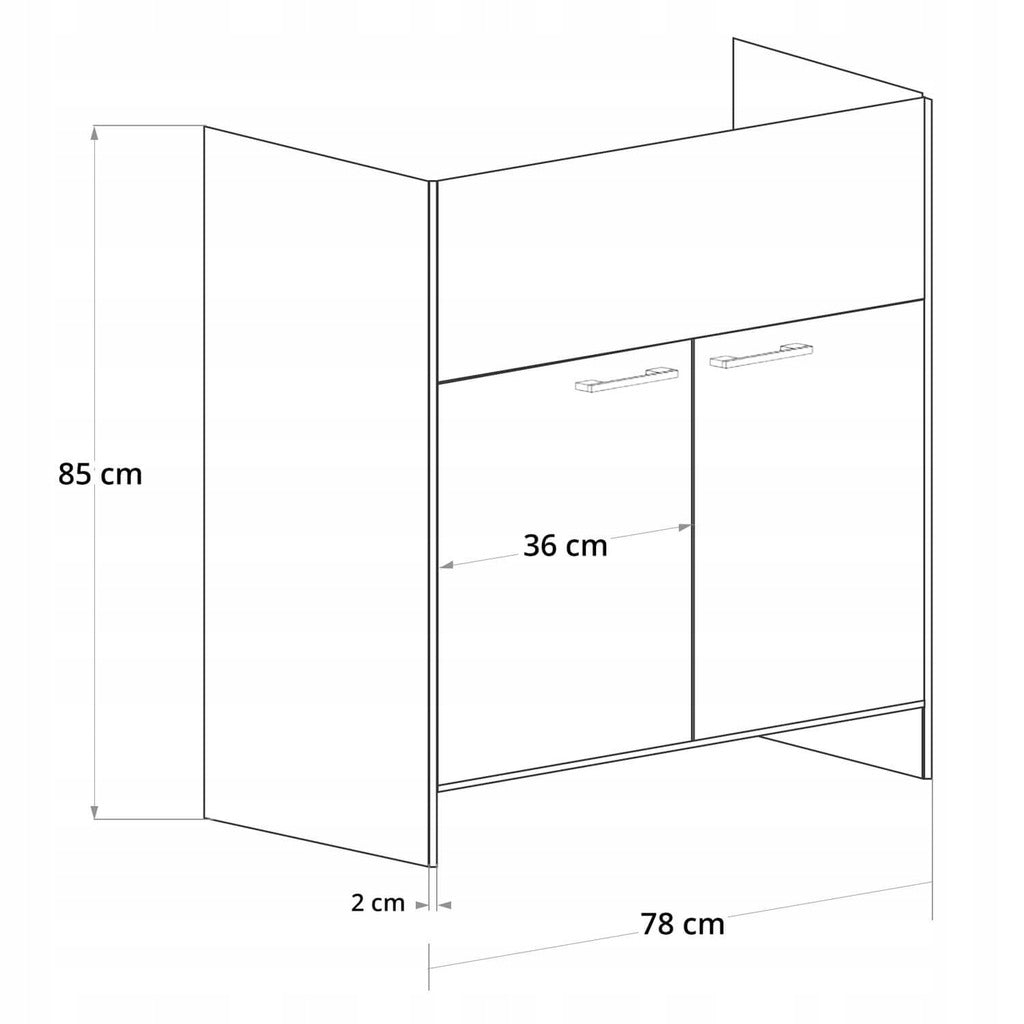 Flexo Grå utslagsvask 80x50 cm med grått skap og fleksibel kran – nærbilde av skapdør og knott