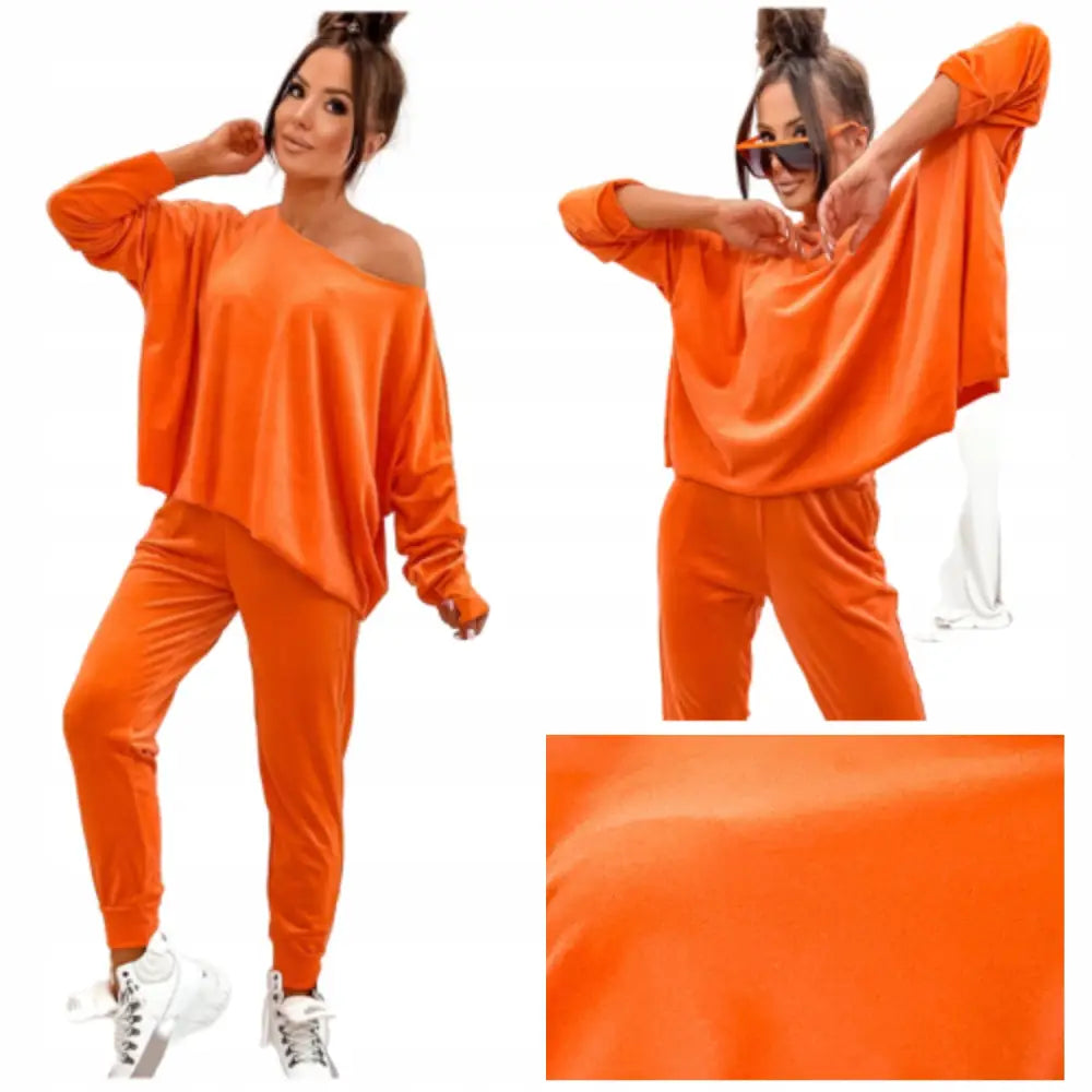 Fløyelssett Med Joggebukse Og Oversized Bluse - Oransje - 1