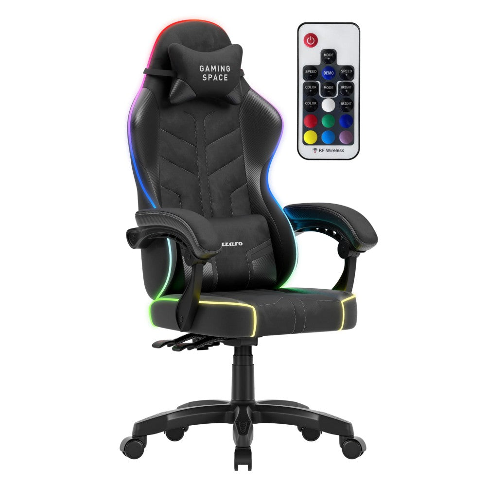 Huzaro Force 2.7 gamingstol svart velur med RGB LED-belysning – forfra