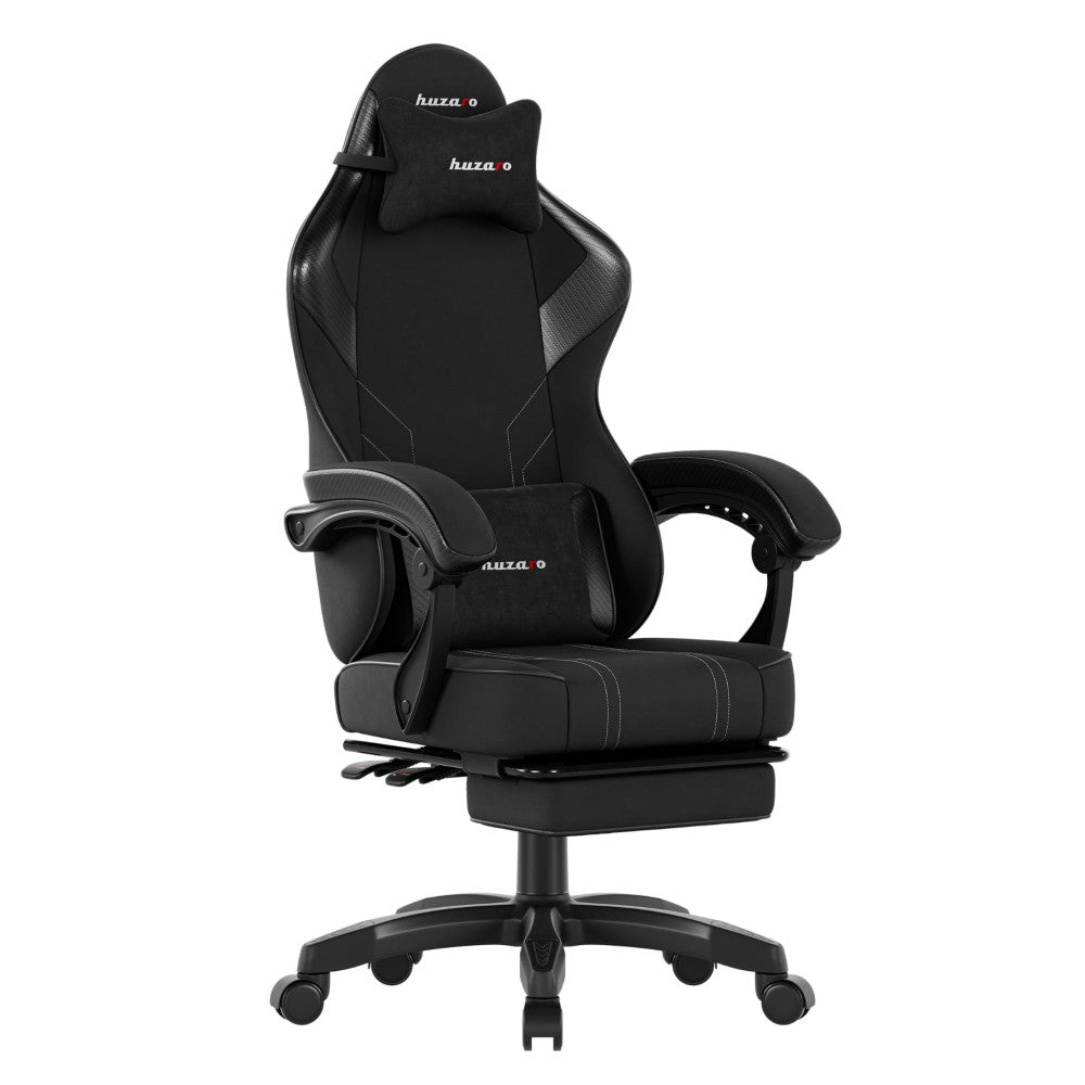 Huzaro Force 3.7 Carbon Black gamingstol – svart karbontekstur, skråvisning forfra