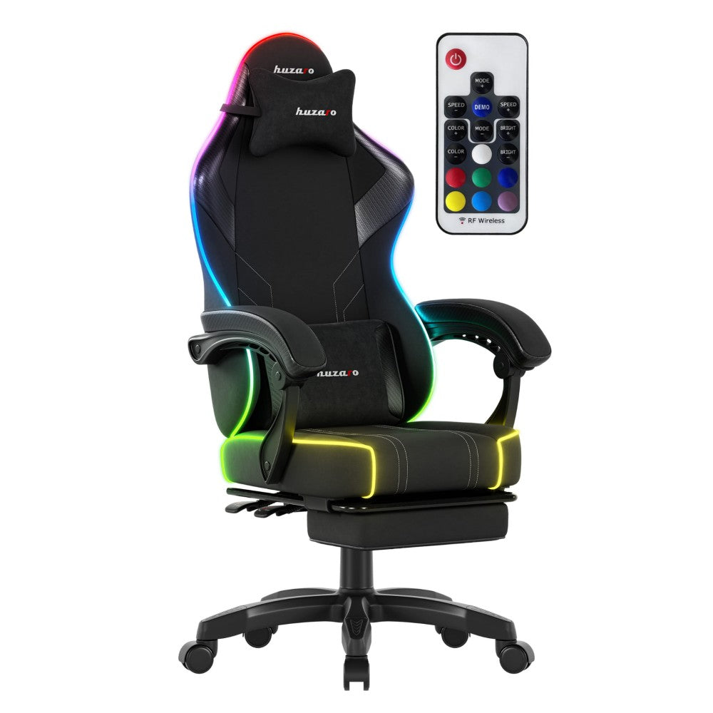 Huzaro Force 3.7 Svart RGB gamingstol – RGB-belysning tent, skråvisning forfra