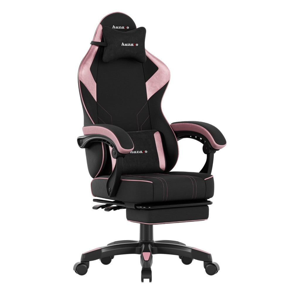 Huzaro Force 3.7 Rosa gamingstol – fremvisning forfra med fotstøtte trukket inn