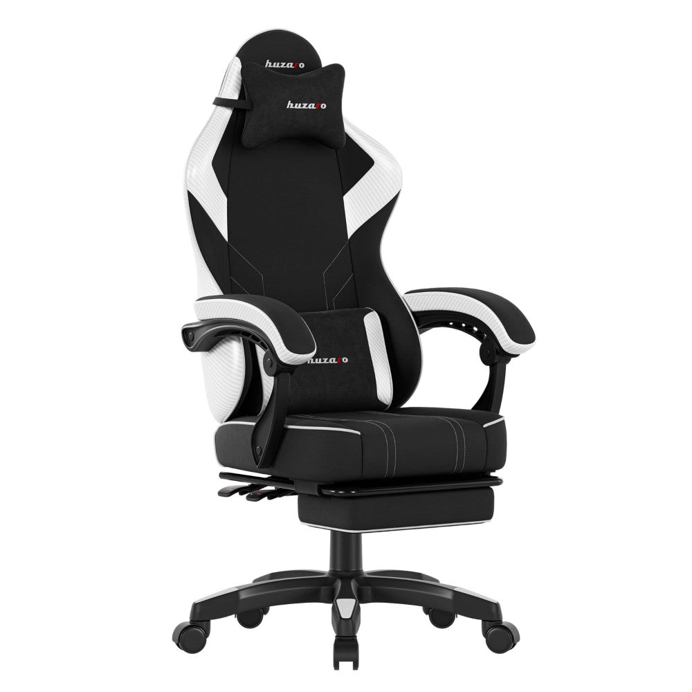 Huzaro Force 3.7 Hvit Karbon gamingstol – forfra med karbontekstur synlig