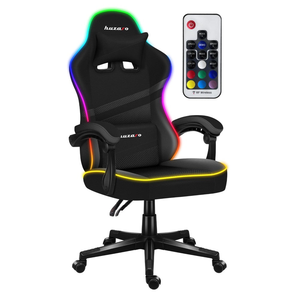 Huzaro FORCE 4.4 Svart RGB Mesh gamingstol – RGB-belysning tent, forsidevisning