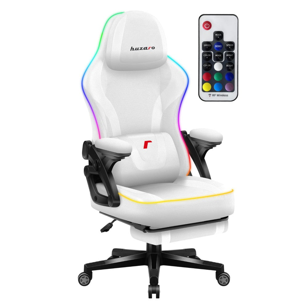 Huzaro Force 4.6 hvit gamingstol med RGB LED-belysning – frontvisning