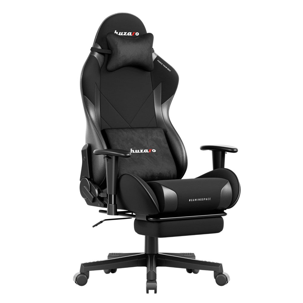 Huzaro Force 5.7 svart gamingstol – sett forfra med fotstøtte ute