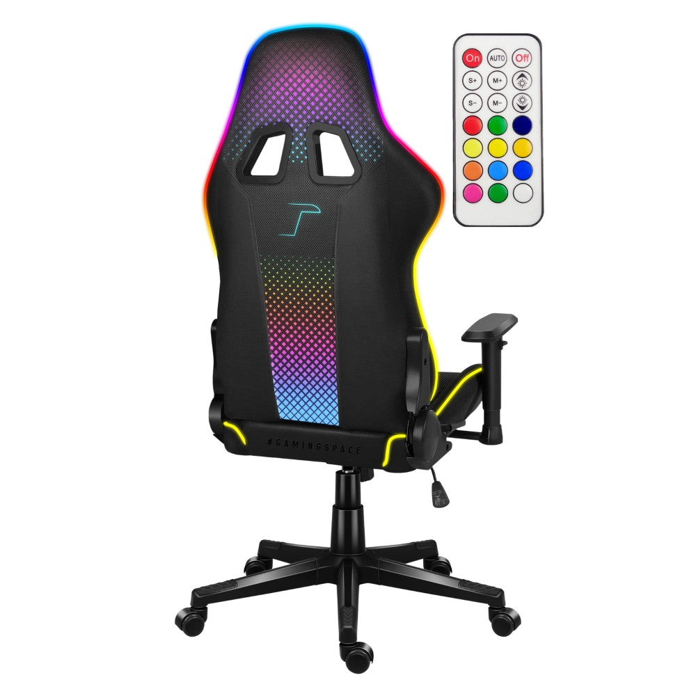 Huzaro FORCE 6.3 RGB Mesh – nærbilde av RGB-belysning i ryggen