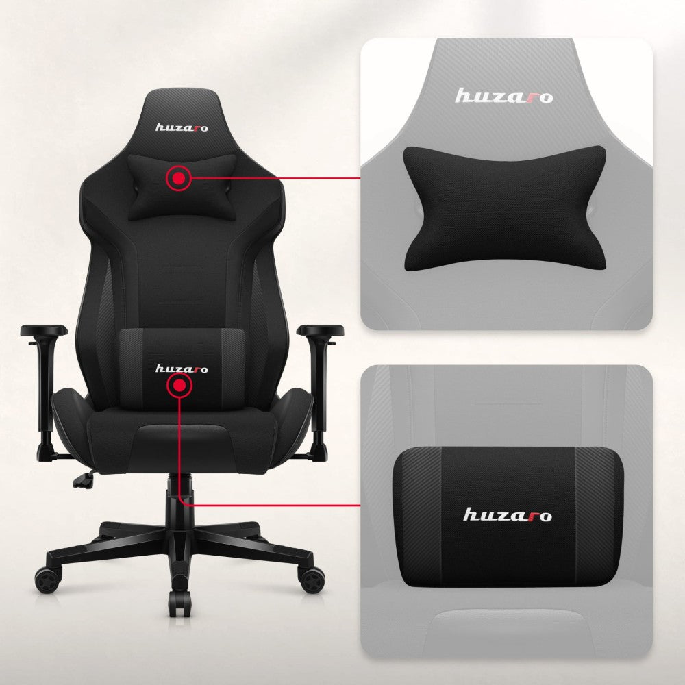 Huzaro Force 7.6 svart gamingstol – sett fra venstre side, ryggvinkel vist