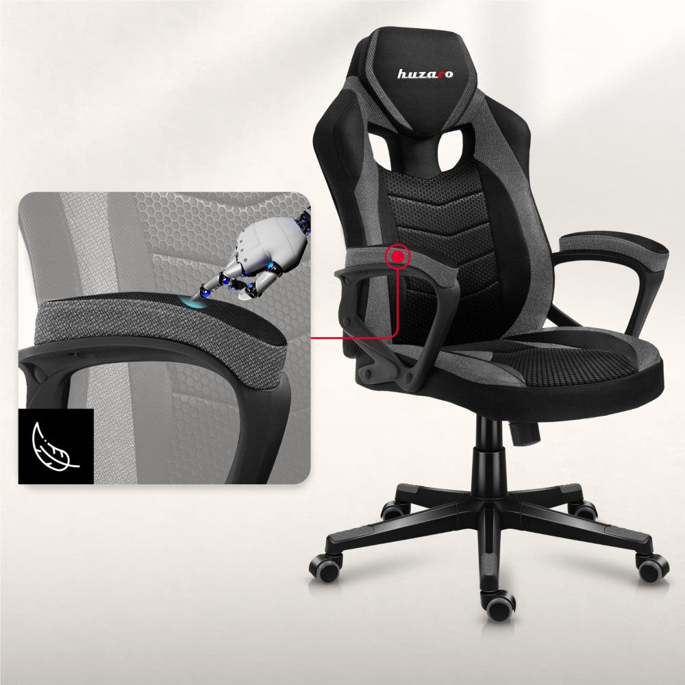 Grå gamingstol Huzaro Force 2.5 Mesh – setejustering med Tilt Plus