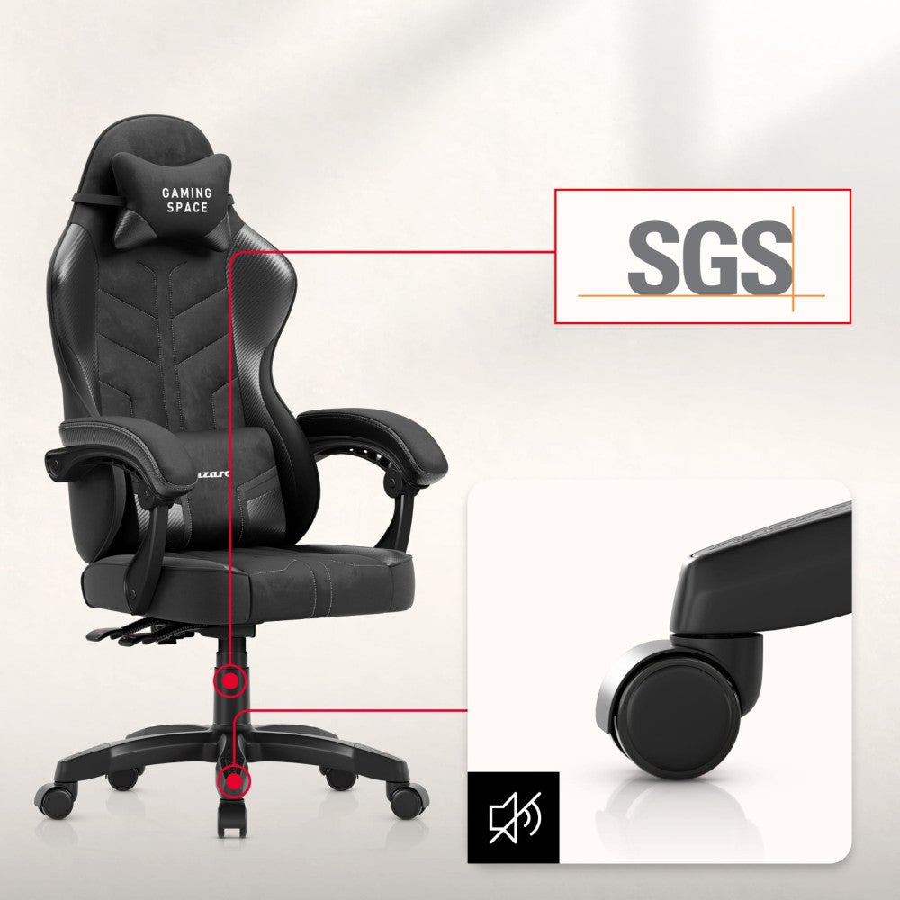 Nakke- og korsryggpute på Huzaro Force 2.7 svart velur gamingstol