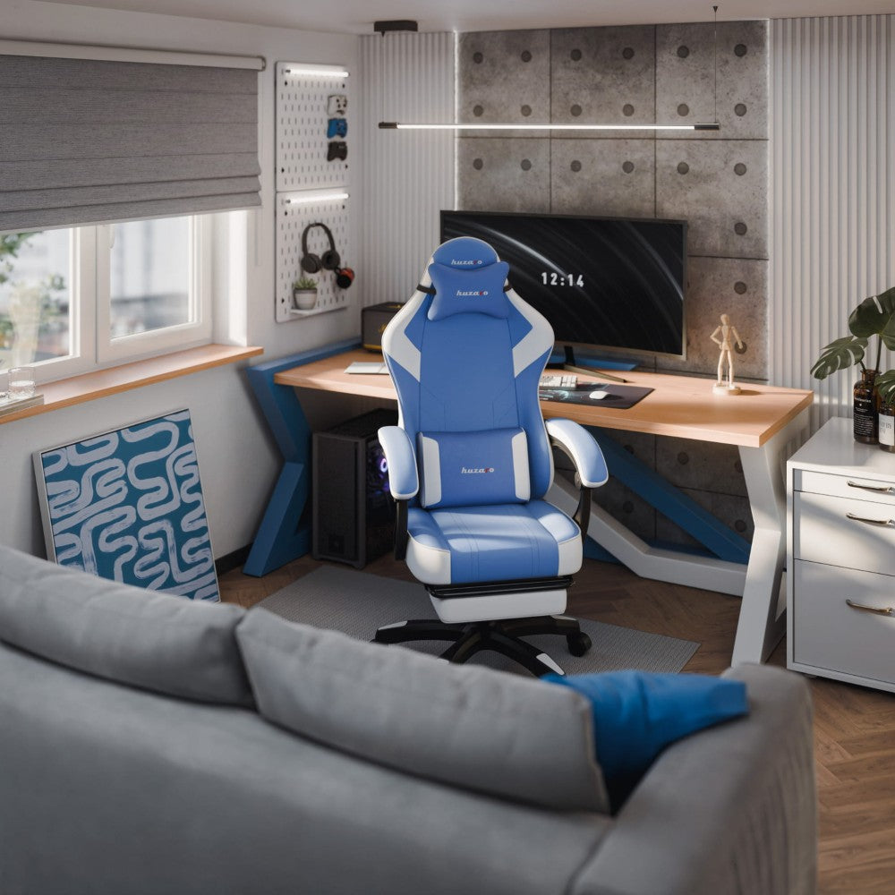 Huzaro Force 3.7 blå gamingstol bakfra med svart-blått design