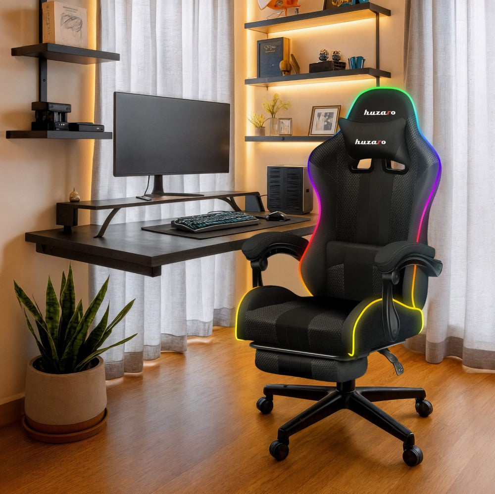 RGB-lysliste på Huzaro Force 4.7 RGB Mesh gamingstol — nærbilde