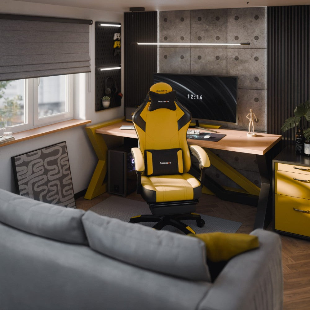 Huzaro Force 3.7 gul gamingstol bakfra med RaceFX-design