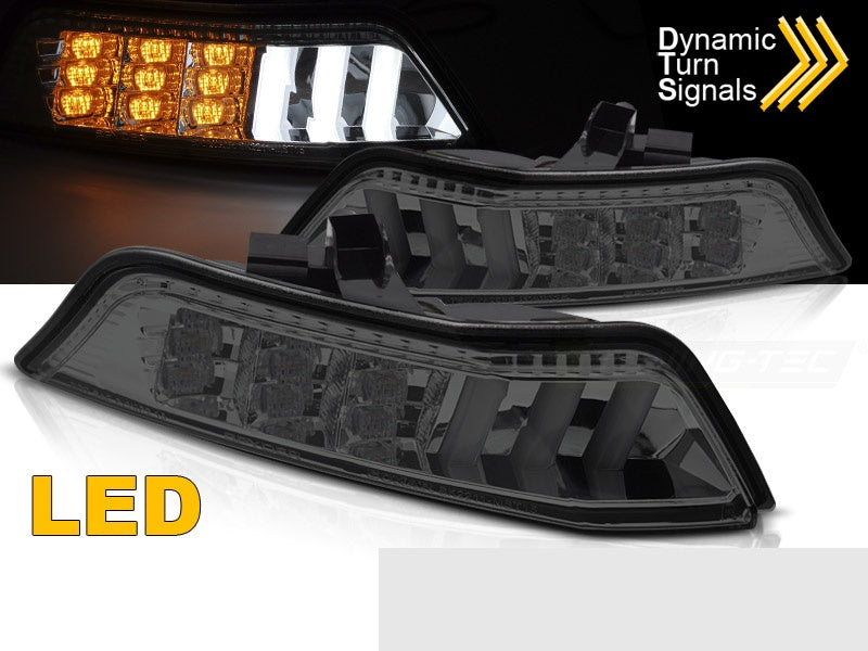 Ford Mustang 2015–2017 frontblinklys med dynamisk LED og tonet glass nærbilde